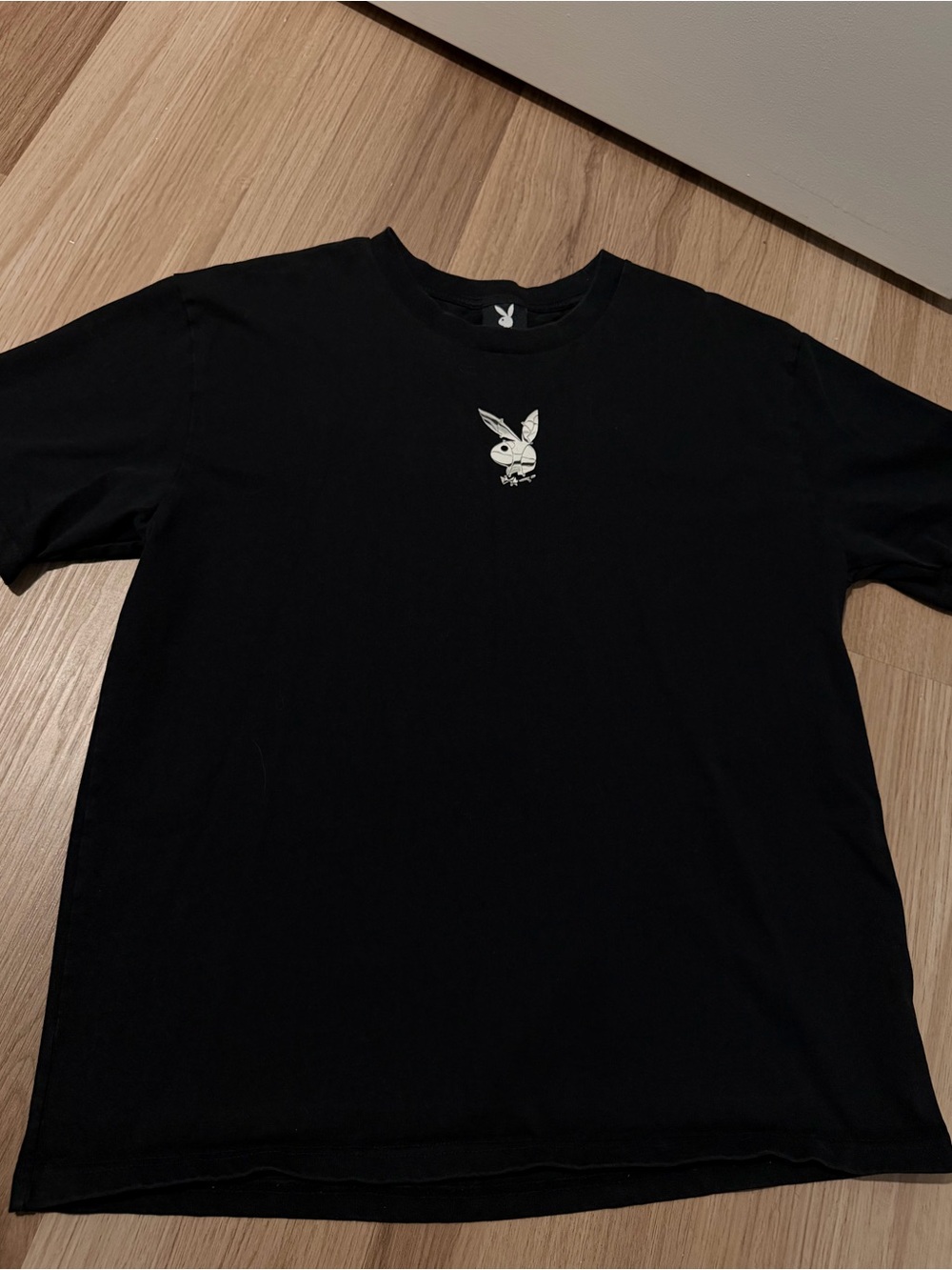 PLAYBOY Black Crewneck T-Shirt with White Bunny Logo